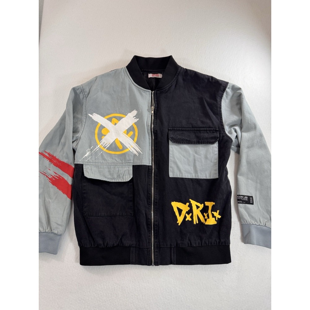 Skicen Lab Grotters Urban D.R.I. Skull Punk Bomber Jacket Large Colorblock